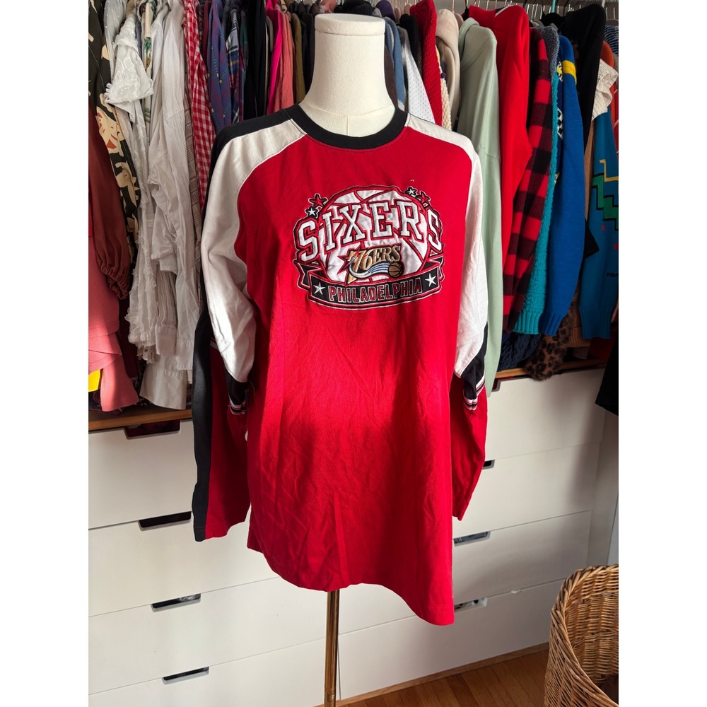 NBA Elevation Philadelphia 76ers Kids XL 18 Red Long Sleeve Embroidered Shirt
